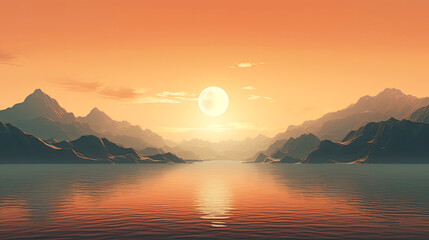Mesmerizing picture of the morning sea on a beautiful mountain background.  AI generated...