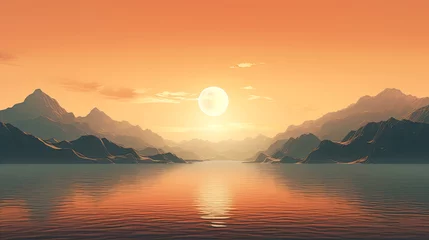 Foto op Plexiglas Mesmerizing picture of the morning sea on a beautiful mountain background.  AI generated illustration. © Ольга Зуевская