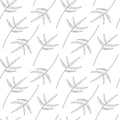 Seamless pattern with bamboo leaves. Vector hand drawn print for fabric, textile, background, wallpapers