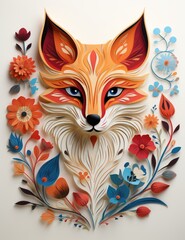 A paper cut of a fox surrounded by flowers.