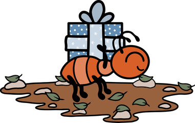 Line art ant with present