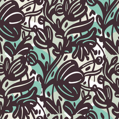 Seamless pattern  with flowers in doodle style. Vector