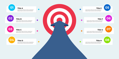 Goals infographic template. Business concept with 8 steps.