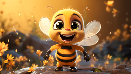 Cartoon of a cute baby bee for illustrations for children. Ai generated