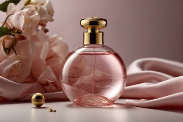 Perfume bottle - transparent smooth glass with golden frame and