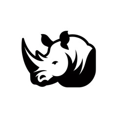 logotype of a rhinoceros, black and white, small size, isolated