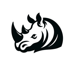 logotype of a rhinoceros, black and white, small size, isolated