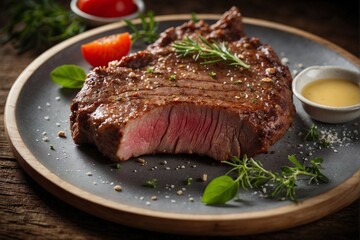 Gourmet dish by the chef in a restaurant, made with barbecue meat