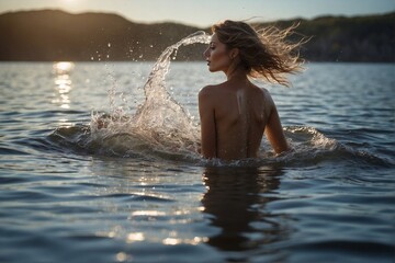 Beauty and Freshness: Female Skin and Body Interacting with Water