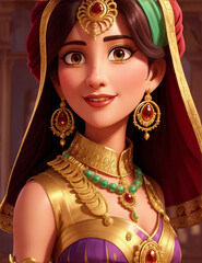 Indian Princess Charm: A Lovely Portrait of an Attractive Princess in Traditional Dress and Jewelry, generative ai