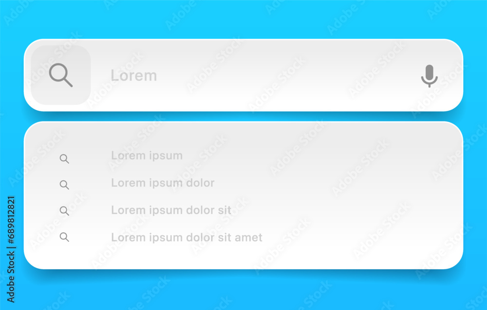 Fototapete Search Bar with suggestions for UI UX design and web site. Search Address and navigation bar icon. Collection of search form templates for websites. Search engine web browser window template.
