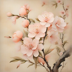 Watercolor Peach blossom, generative ai