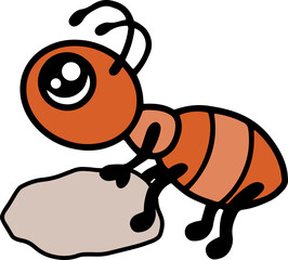 Line art ant with rock