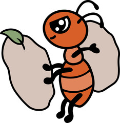 Line art ant with rock