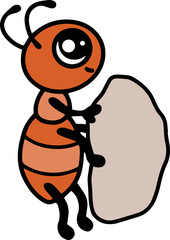 Line art ant with rock
