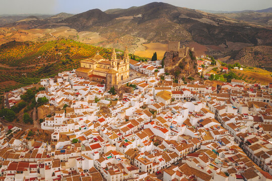 Aerial view of the village Olvera, Andalusia, Spain.