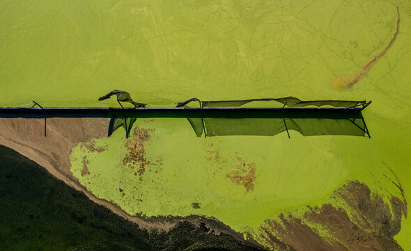 Aerial view of Parabel Nutrition Lemnature Aqua farms, an aquaculture facility, Fellsmere, Florida, United States.