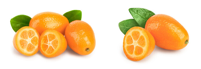 Cumquat or kumquat with half isolated on white background