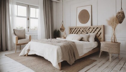 Rustic interior design of modern bedroom.