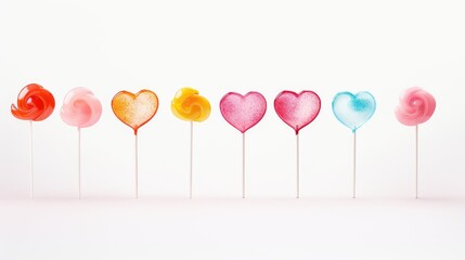 enticing image of a group of pink heart-shaped lollipops on a white background, making the perfect sweet gift for Valentine's Day.