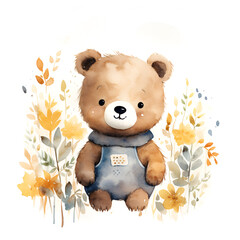 cute whimsical watercolor bear