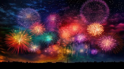 magic of celebration with a stunning image of bright multi-colored fireworks lighting up the dark sky.