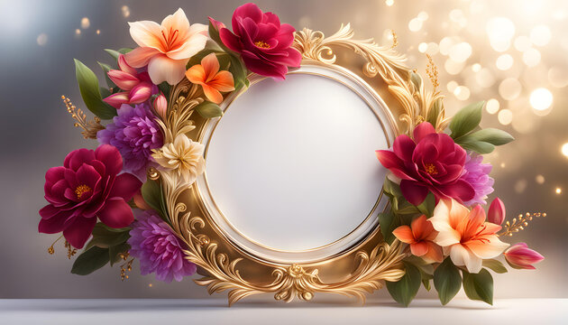 Beautiful floral frame with gold for greetings on Valentine's Day, Mother's Day, wedding card, Elegant aristocratic background for card,