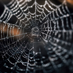 A close-up macro shot of a spiderweb. Generative ai