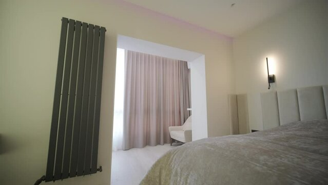 Automatic curtains open in the bedroom