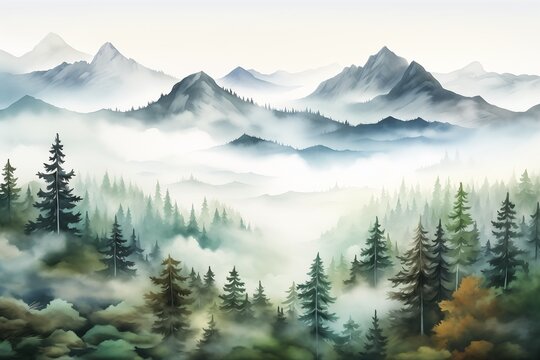 mountain forest fog cute paid assets store illustration view zoomed out tall spires volumetric young
