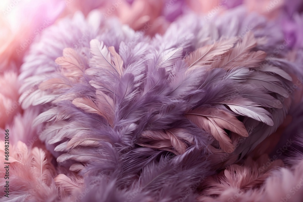 Aufkleber ultra color feathers in heart shape closeup abstract pastel purple soft fluffy texture background de