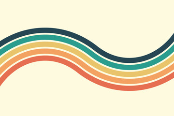 Abstract background of rainbow groovy Wavy Line design in 1970s Hippie Retro style. Vector pattern ready to use for cloth, textile, wrap and other.