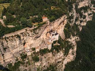 Aerial view of Santuario de la Madonna della Corona (Sanctuary of the Lady of the Crown), Verona, Veneto, Italy