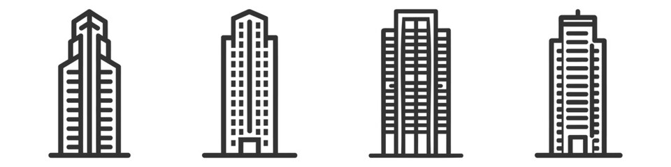 Office building sign icon set in flat style. Apartment vector illustration pack on white isolated background.
