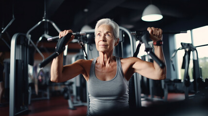 Fototapeta na wymiar senior woman exercising in gym.