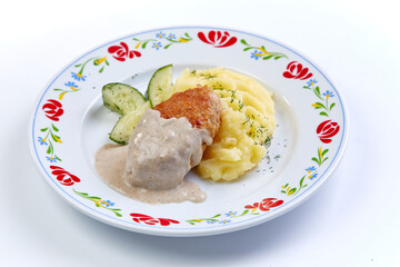 cutlet with mashed potato and salad