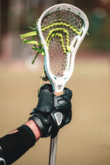 A photograph of a lacrosse stick being held by a lacrosse player
