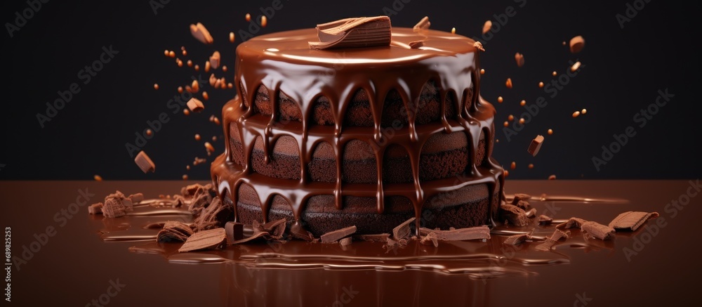 Aufkleber chocolate bundt cake drizzled with chocolate ganache glaze. copyspace image. square banner. header f