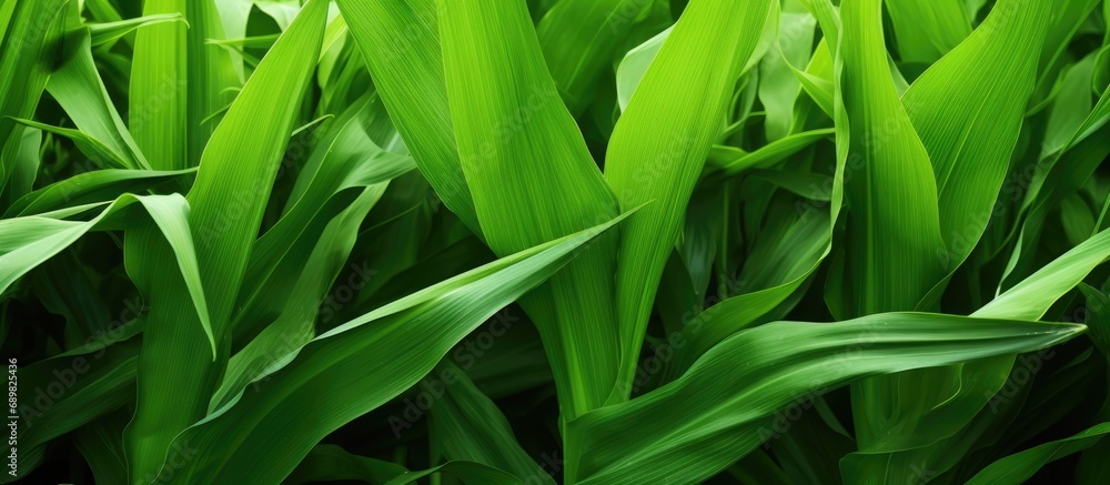 Aufkleber close up of green corn leaves refreshing for background. copyspace image. square banner. header for 