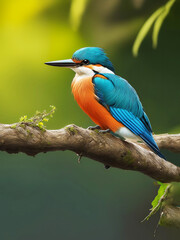 Obraz premium Kingfisher Perching on Branch of Tree watching for Fish Generated by AI