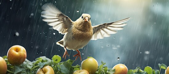 A rain bird sprinkler watering a potato field. Copyspace image. Square banner. Header for website template - obrazy, fototapety, plakaty