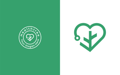 Health tree logo badge template. Healthcare and Wellness logomark, logo symbol, icon, symbol, badge, monogram. Use for print, social media, advertisement, branding, company, business.