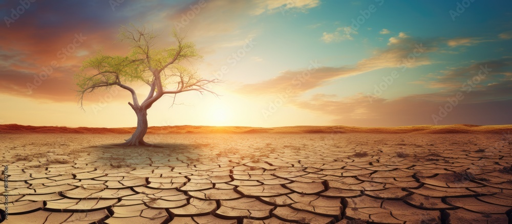 Poster effects of climate change such as dry and cracked land dry land due to lack of rain drought thirsty 