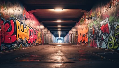 Obraz premium A Colorful Graffiti-Filled Tunnel
