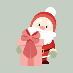 Cute flat character Santa Claus with Christmas gifts