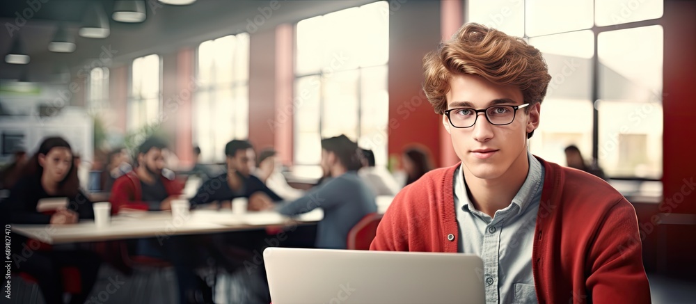Aufkleber A high school girl using a laptop computer in class. Copyspace image. Square banner. Header for website template