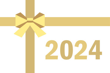 2024 Happy New Year card with ribon, vector