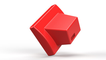 Shiny Red Monitor Case. Vintage model design. 3d render. White Background