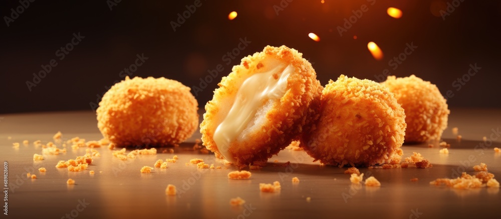 Poster delicious bitterballen typical dutch snacks made from flour cheese milk coated with bread crumb fill