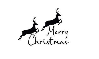 Vector text merry christmas with silhouette of reindeer 